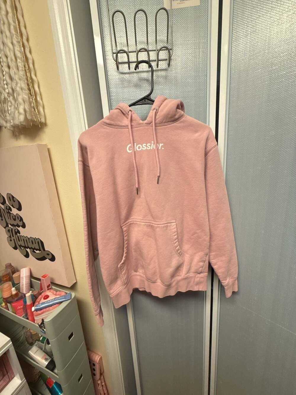 Glossier Original Pink Pullover Hoodie Sweatshirt